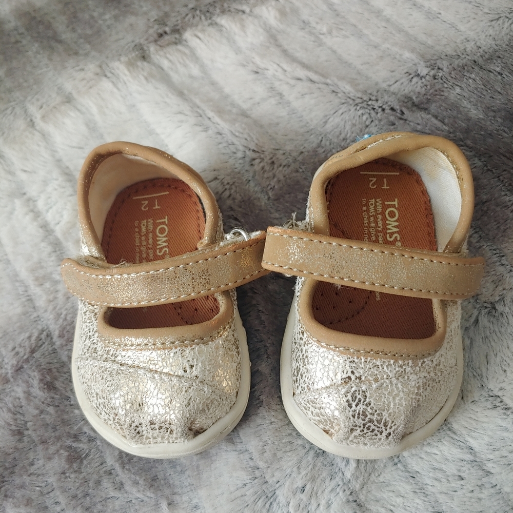 Toms Girls Gold Crackle Mary Janes